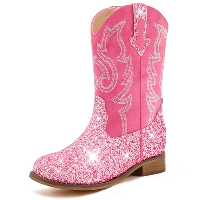 Motasha Girls Cowgirl Boots Glitter Toddler Girls Boots Pink Cowboy Boot for Girl Size 1 Little Big Kids Boot Western Riding Shoes Party Birthday (M7101 S R Pink 1) by Motasha - Used - Very Good condition - US$31.44