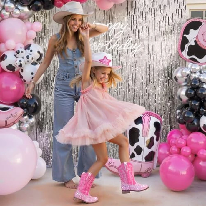 Motasha Girls Cowgirl Boots Glitter Toddler Girls Boots Pink Cowboy Boot for Girl Size 1 Little Big Kids Boot Western Riding Shoes Party Birthday (M7101 S R Pink 1) by Motasha - Image 3