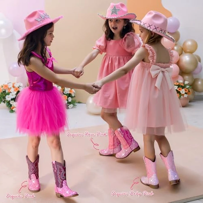 Motasha Girls Cowgirl Boots Glitter Toddler Girls Boots Pink Cowboy Boot for Girl Size 1 Little Big Kids Boot Western Riding Shoes Party Birthday (M7101 S R Pink 1) by Motasha - Image 5