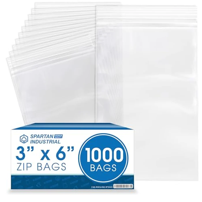 Spartan Industrial - 3” X 6” (1000 Count) 2 Mil Clear Reclosable Zip Plastic Poly Bags with Resealable Lock Seal Zipper by Spartan Industrial - Used - Like New condition