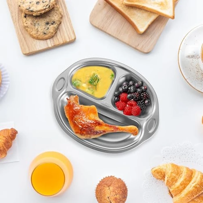 Mrs. Chou(R) BPA-Free 100% Food-Grade Stainless Steel Baby Plates with Suction Divided Designed for Babies and Toddlers, Ideal for Kids Infant Baby-Led Weaning Toddler Feeding Supplies Dishwasher Safe by Mrs. Chou - Image 8