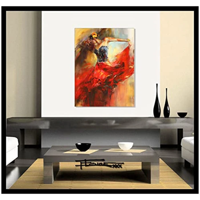 Flamenco Dancer Canvas Wall Art - Passionate Spanish Woman in Red Dress - Abstract Palette Knife Style Giclee Print - Modern Framed Artwork Ready to Hang for Living Room Bedroom Decor 20x30 by P&L ART. - Image 3