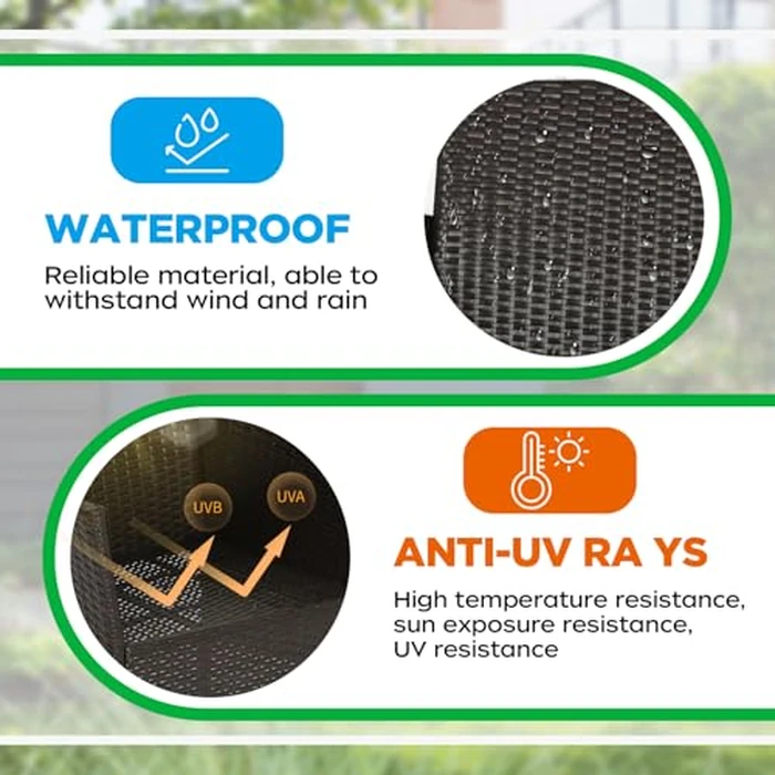 FDW | 3-Piece Patio Furniture Set | Brown & Blue | Outdoor Wicker Furniture with Coffee Table | Modern Rattan Chairs Conversation Set | Outdoor Seating | Weather-Resistant | for Porch, Garden, Lawn by FDW - Image 3