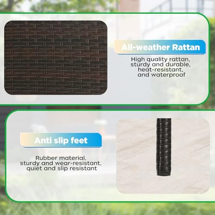 FDW | 3-Piece Patio Furniture Set | Brown & Blue | Outdoor Wicker Furniture with Coffee Table | Modern Rattan Chairs Conversation Set | Outdoor Seating | Weather-Resistant | for Porch, Garden, Lawn by FDW - Image 5