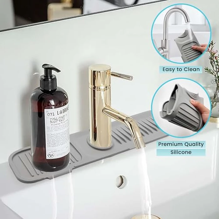 Daily Treasures 45 x 10 cm Splash Sink Guard,Narrow Rim Design Silicone Faucet Mat for Kitchen,5 degreesSlope Water Catcher Mat,Tidy Mat for Kitchen Sink Bathroom Counter Sink Accessories(Grey) by Daily Treasures - Image 7