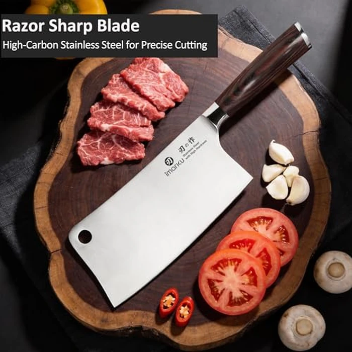 imarku Cleaver Knife 7 Inch Meat Cleaver, Japanese High Carbon Stainless Steel Butcher Knife with Ergonomic Handle, Ultra Sharp Chopping Knife, Kitchen Gadgets for Home/Restaurant, Mothers Day Gifts by imarku - Image 2
