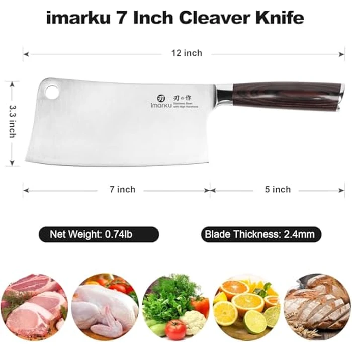 imarku Cleaver Knife 7 Inch Meat Cleaver, Japanese High Carbon Stainless Steel Butcher Knife with Ergonomic Handle, Ultra Sharp Chopping Knife, Kitchen Gadgets for Home/Restaurant, Mothers Day Gifts by imarku - Image 3