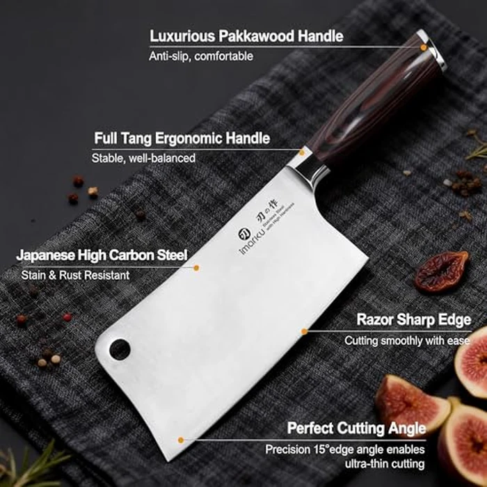 imarku Cleaver Knife 7 Inch Meat Cleaver, Japanese High Carbon Stainless Steel Butcher Knife with Ergonomic Handle, Ultra Sharp Chopping Knife, Kitchen Gadgets for Home/Restaurant, Mothers Day Gifts by imarku - Image 7