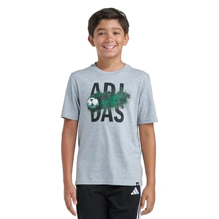 adidas Boys Short Sleeve Stunner Outfield Tee, Medium Grey Heather, M(10/12) by adidas - Image 1