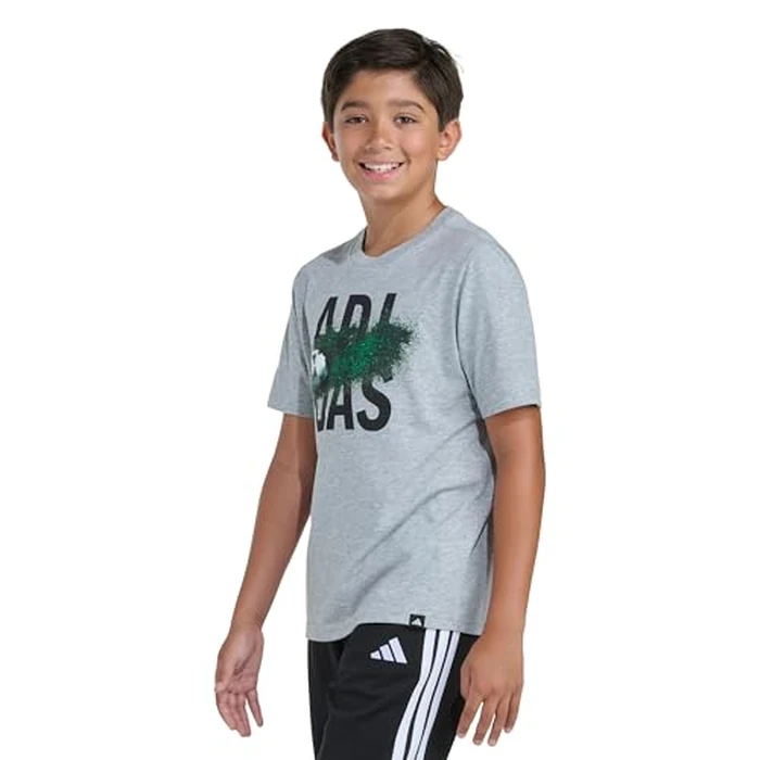 adidas Boys Short Sleeve Stunner Outfield Tee, Medium Grey Heather, M(10/12) by adidas - Image 3