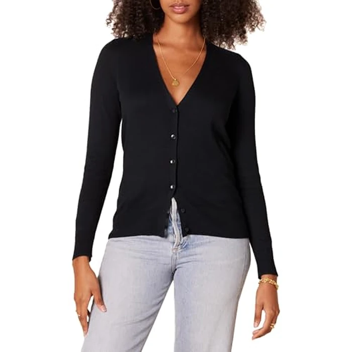 Amazon Essentials Women's Lightweight V-Neck Cardigan Sweater, Black, Small by Amazon Essentials - Used - Like New condition - US$11.66