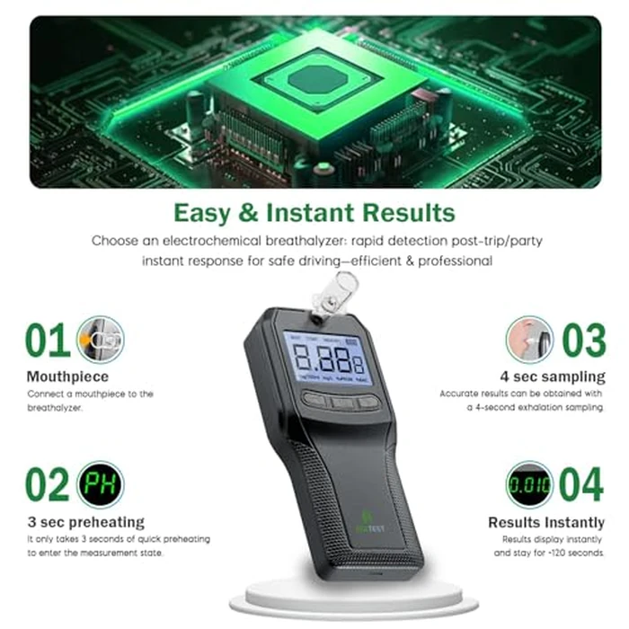 Breathalyzer, Alcohol Tester with Fuel Cell Sensor, Police-Grade Alcohol Breathalyzer Tester for Home Health Use, with 10 Mouthpieces (Black) by EEKTEST - Image 6