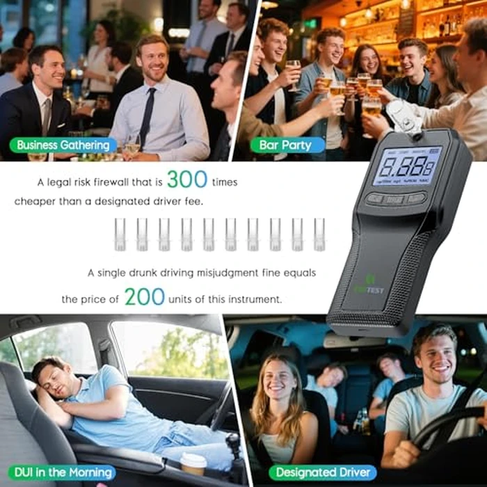 Breathalyzer, Alcohol Tester with Fuel Cell Sensor, Police-Grade Alcohol Breathalyzer Tester for Home Health Use, with 10 Mouthpieces (Black) by EEKTEST - Image 7