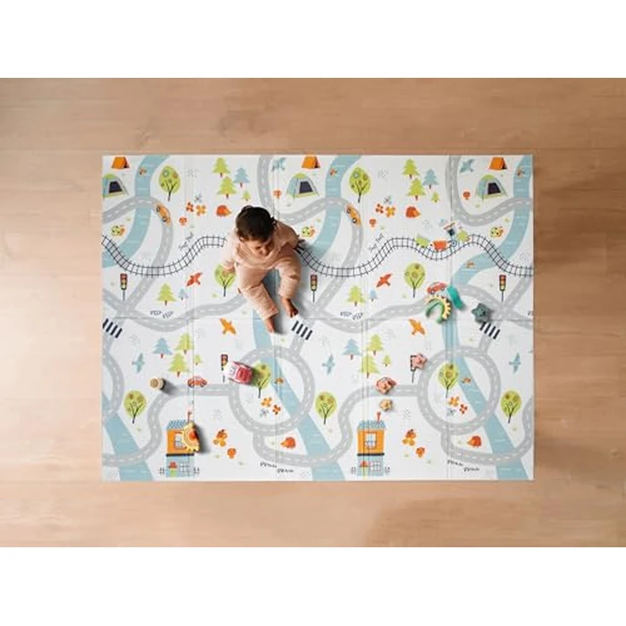 Nuby Reversible Baby Floor Mat - Foldable and Lightweight Foam Infant Play Mat - 77" x 58" - Easy Storage and Travel - Car Tracks/Alphabet by Nuby - Image 1