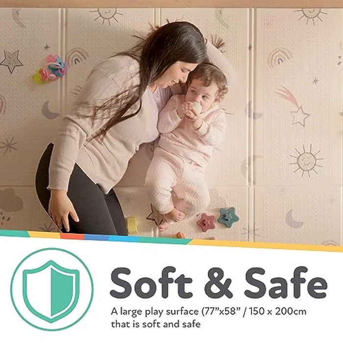 Nuby Reversible Baby Floor Mat - Foldable and Lightweight Foam Infant Play Mat - 77" x 58" - Easy Storage and Travel - Car Tracks/Alphabet by Nuby - Image 3