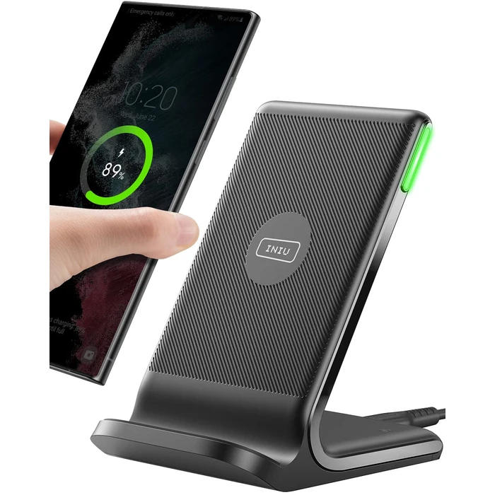INIU Wireless Charger, 15W Fast Wireless Charging Stand with Sleep-Friendly Adaptive Light for iPhone 17 16 15 14 13 12 Pro Max Plus Samsung Galaxy S23 S22 Ultra S21 Note 20 Google etc by INIU - Used - Acceptable condition