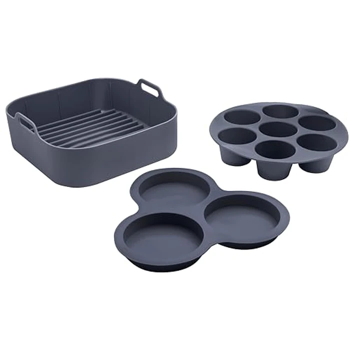 Gourmia Air Fryer Accessories Set - 3 Piece Silicone, Liner, Egg Bite Cooker, 7-Hole Cupcake Mold, BPA-Free, Nonstick, Heat Resistant 445 degreesF, Dishwasher Safe, Food Grade by Gourmia - Image 1
