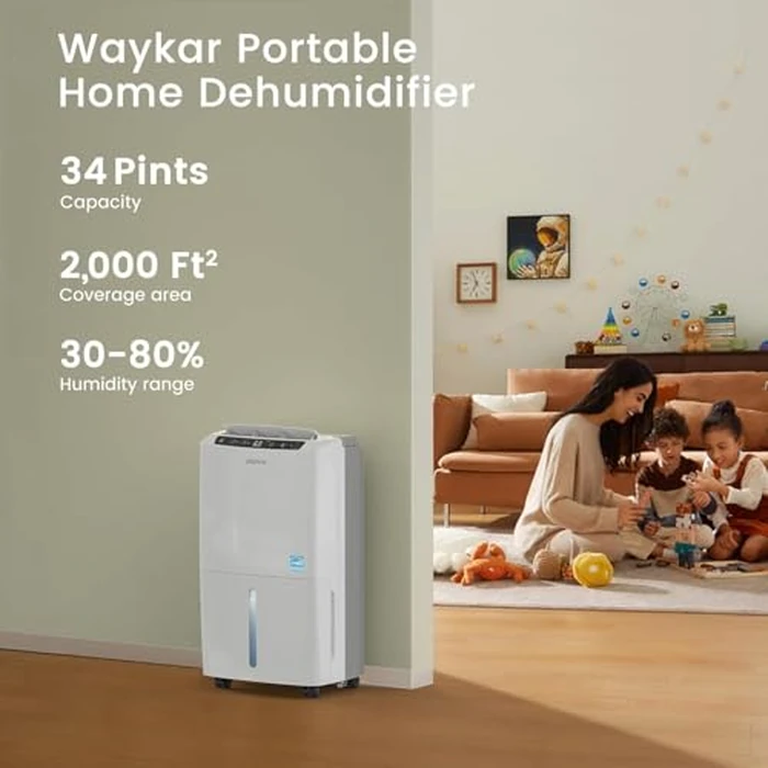 Waykar 2,000 Sq. Ft Energy Star Dehumidifier for Home and Basements, with Auto or Manual Drainage, 0.6 Gal Water Tank Capacity by Waykar - Image 2