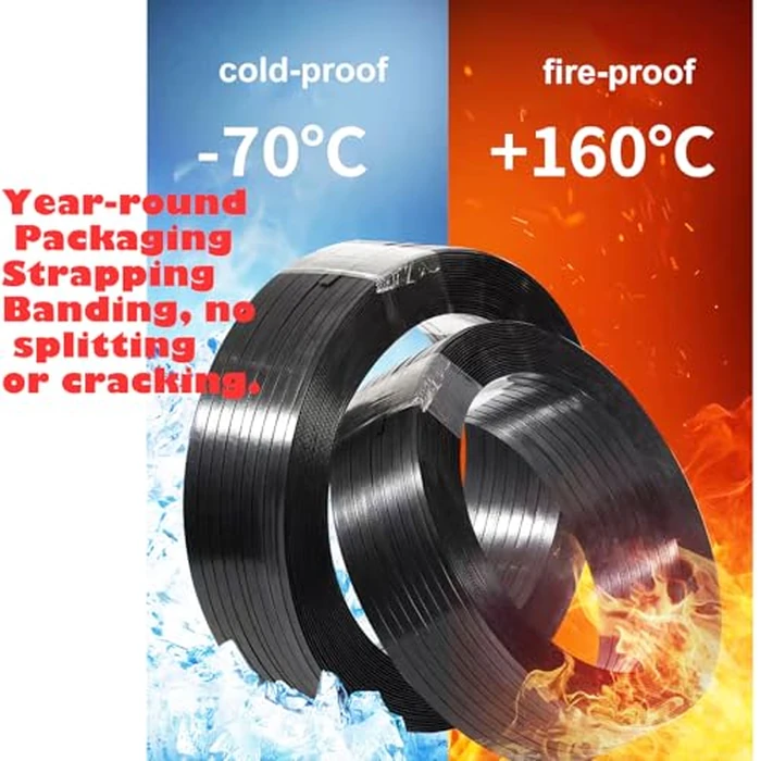Packaging Strapping Banding Coil 1000ft x5/8’’x 0.035" PET Strapping Roll 1500lb Heavy Duty Industrial Strength Rust-Resistant Black Plasitc Polyester Pallet Strapping & 100 Buckles by XUDAUP - Image 2