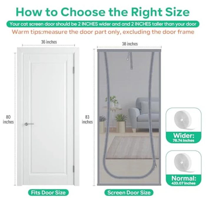 Reinforced Cat Screen Door, Fits Door Size 36''x 80'' Heavy Duty Pets Proof Screen Door with Bilateral Zipper, Prevent Dogs Cats Running Out from Home, Bedroom,Living Room by MYPIN - Image 2