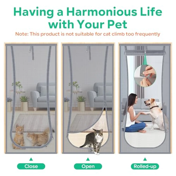 Reinforced Cat Screen Door, Fits Door Size 36''x 80'' Heavy Duty Pets Proof Screen Door with Bilateral Zipper, Prevent Dogs Cats Running Out from Home, Bedroom,Living Room by MYPIN - Image 5