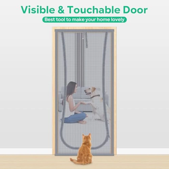 Reinforced Cat Screen Door, Fits Door Size 36''x 80'' Heavy Duty Pets Proof Screen Door with Bilateral Zipper, Prevent Dogs Cats Running Out from Home, Bedroom,Living Room by MYPIN - Image 6