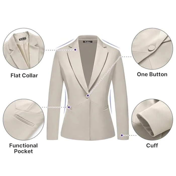 TRONSTORE Women's Business Suits for Work Professional 2 Piece Slim Fit Outfits Pants Suit for Women-Apricot-M by TRONSTORE - Image 2