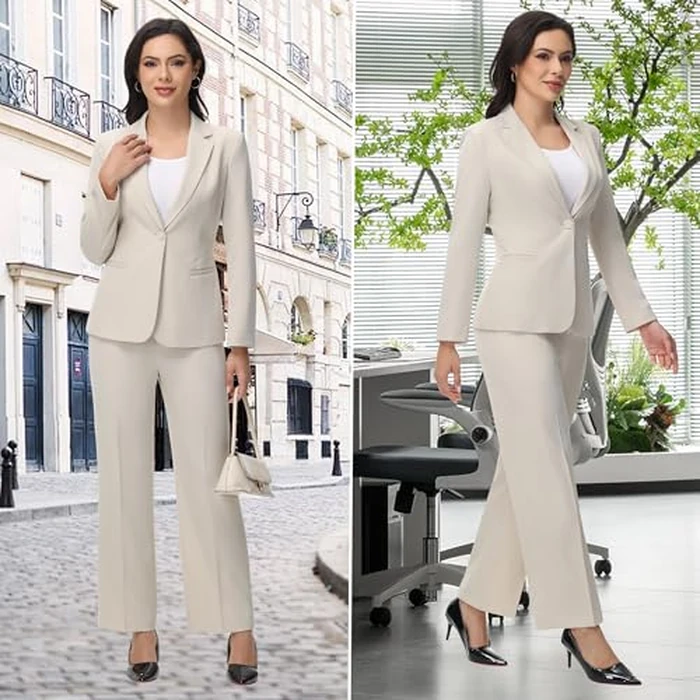 TRONSTORE Women's Business Suits for Work Professional 2 Piece Slim Fit Outfits Pants Suit for Women-Apricot-M by TRONSTORE - Image 5