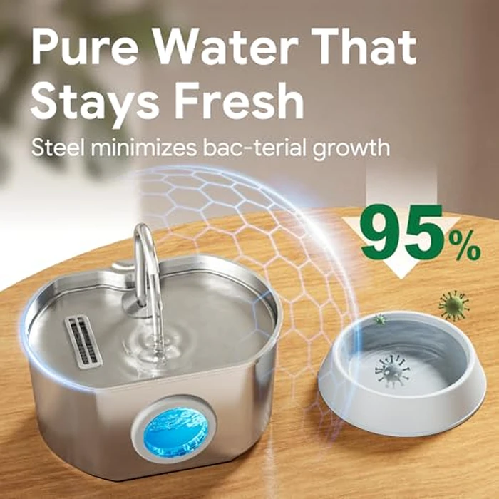 Cat Water Fountain Stainless Steel: 73oz/2.2L Cat Fountain for Drinking- Pet Water Fountain Inside - Automatic Dog Watering Dispenser Bowl - Pet Feeding & Watering Supplies by Neareal - Image 7