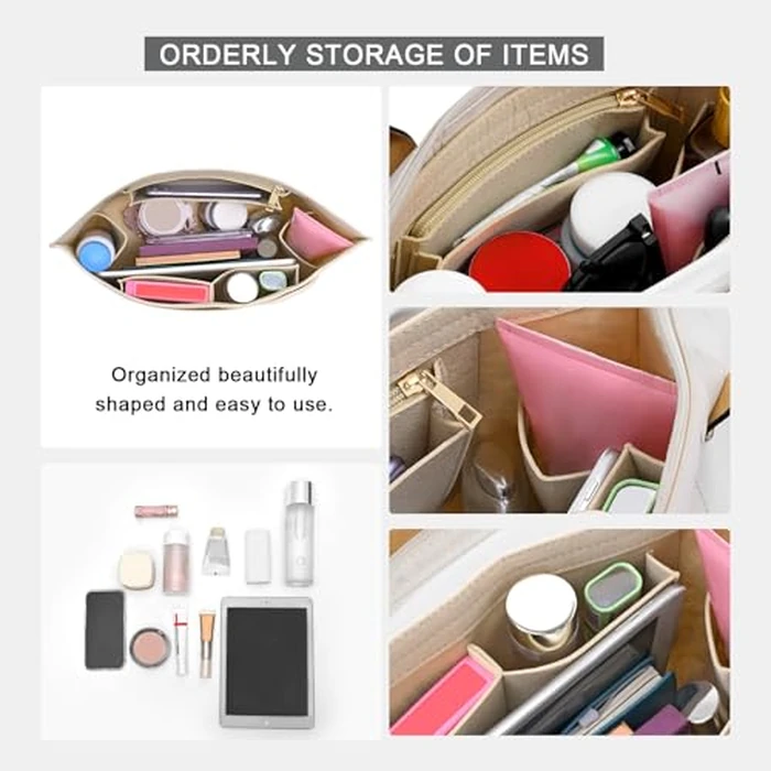 LOUKAYCCI Purse Organizer Insert for Longchamp Le Pliage S Handbag Insert Felt Long Champ Tote Bag Organizer Insert with Cup (Beige, Small) by LOUKAYCCI - Image 5