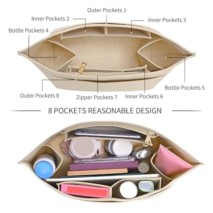 LOUKAYCCI Purse Organizer Insert for Longchamp Le Pliage S Handbag Insert Felt Long Champ Tote Bag Organizer Insert with Cup (Beige, Small) by LOUKAYCCI - Image 6