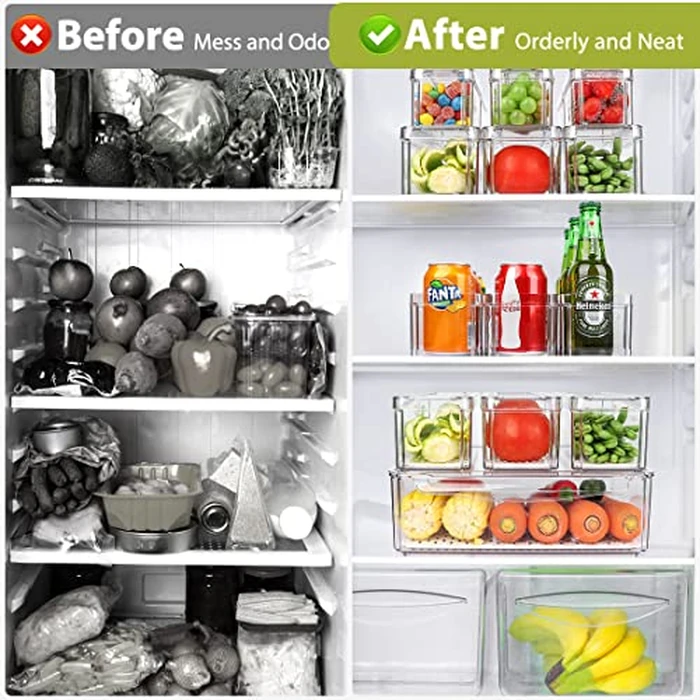 10 Pack Refrigerator Pantry Organizer Bins, Stackable Fridge Organizer Bins with Lids, Clear Plastic Food Storage Bins for Kitchen, Countertops, Cabinets, Fridge, Drinks, Fruits, Vegetable, Cereals by YKIOKE - Image 3