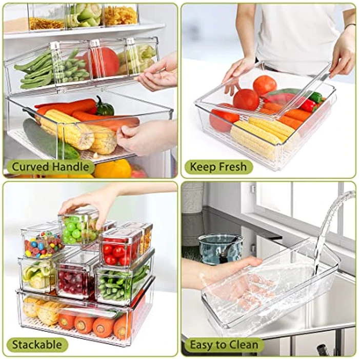 10 Pack Refrigerator Pantry Organizer Bins, Stackable Fridge Organizer Bins with Lids, Clear Plastic Food Storage Bins for Kitchen, Countertops, Cabinets, Fridge, Drinks, Fruits, Vegetable, Cereals by YKIOKE - Image 4