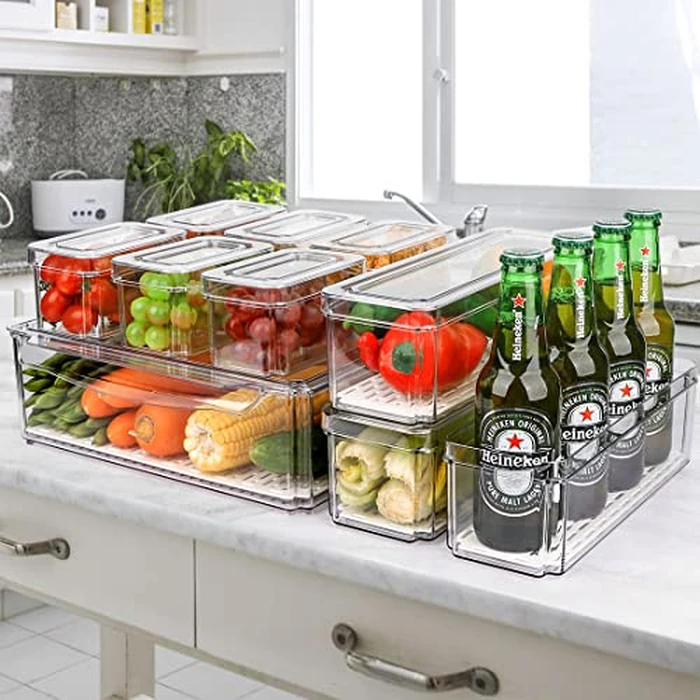 10 Pack Refrigerator Pantry Organizer Bins, Stackable Fridge Organizer Bins with Lids, Clear Plastic Food Storage Bins for Kitchen, Countertops, Cabinets, Fridge, Drinks, Fruits, Vegetable, Cereals by YKIOKE - Image 8