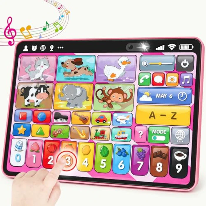Trilingual Learning Toy Tablet with Music & Sound, Montessori Speech Therapy Toys for 1 Year Old Girl Boy Musical Baby Toy 12-18 Months Toddler Girl Toys Age 1-2 2-3 Birthday Gifts (Pink) by Peacurh - Used - Like New condition - US$18.99
