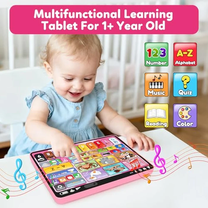 Trilingual Learning Toy Tablet with Music & Sound, Montessori Speech Therapy Toys for 1 Year Old Girl Boy Musical Baby Toy 12-18 Months Toddler Girl Toys Age 1-2 2-3 Birthday Gifts (Pink) by Peacurh - Image 2