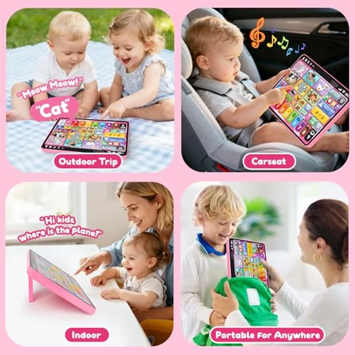 Trilingual Learning Toy Tablet with Music & Sound, Montessori Speech Therapy Toys for 1 Year Old Girl Boy Musical Baby Toy 12-18 Months Toddler Girl Toys Age 1-2 2-3 Birthday Gifts (Pink) by Peacurh - Image 5
