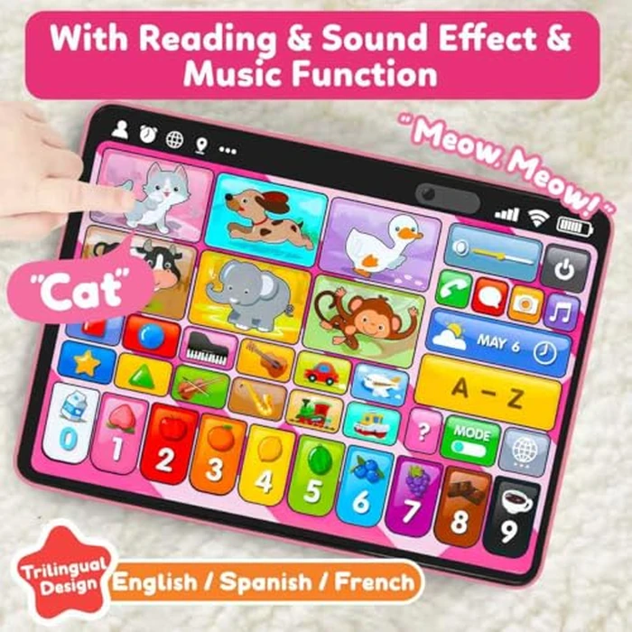 Trilingual Learning Toy Tablet with Music & Sound, Montessori Speech Therapy Toys for 1 Year Old Girl Boy Musical Baby Toy 12-18 Months Toddler Girl Toys Age 1-2 2-3 Birthday Gifts (Pink) by Peacurh - Image 6