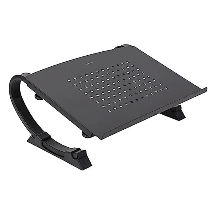 Amazon Basics - Adjustable Monitor Stand, Laptop Riser for Desk, Holds Laptops, Monitors and Printers up to 22 Pounds, Black by Amazon Basics - Used - Like New condition