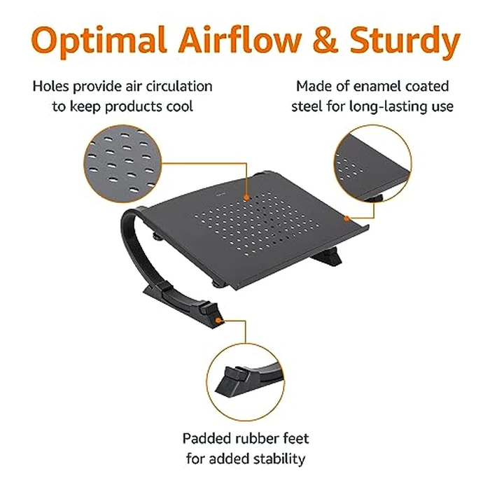 Amazon Basics - Adjustable Monitor Stand, Laptop Riser for Desk, Holds Laptops, Monitors and Printers up to 22 Pounds, Black by Amazon Basics - Image 2