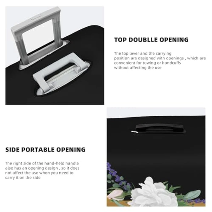 HAUYE Flower Letter J Black Luggage Cover with Luggage Tag Elastic Washable Stretch Suitcase Protector Anti-Scratch Travel Suitcase Cover for Kid and Adult M (for 22-24 inch suitcase) by HAUYE - Image 6