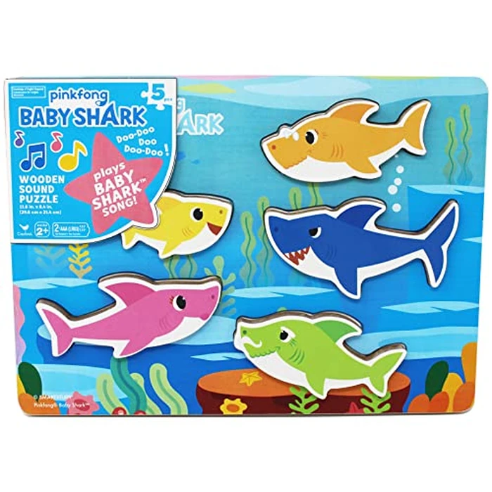 Spin Master Games, Pinkfong Baby Shark Musical Wooden Sound Puzzle, Plays Viral Song, 5 Pieces, Toddler Toys, for Ages 2 & Up by Spin Master Games - Used - Acceptable condition - CA$9.16