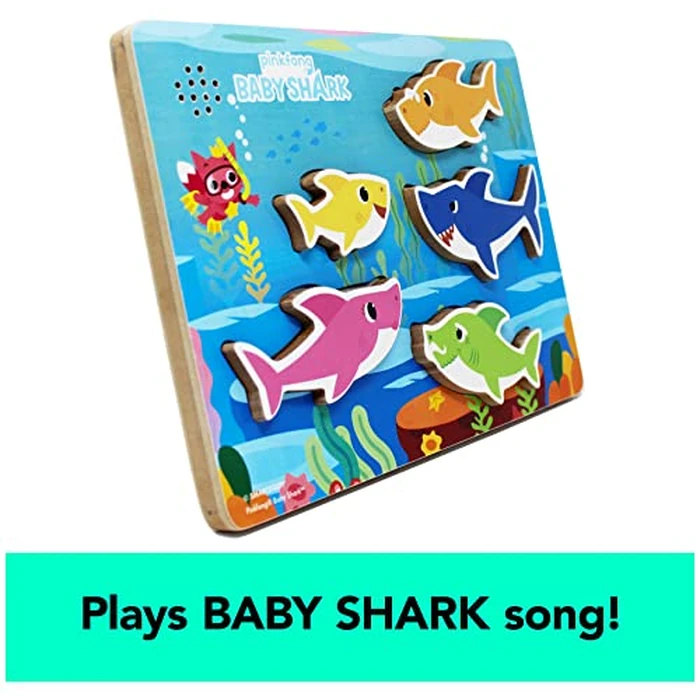 Spin Master Games, Pinkfong Baby Shark Musical Wooden Sound Puzzle, Plays Viral Song, 5 Pieces, Toddler Toys, for Ages 2 & Up by Spin Master Games - Image 3