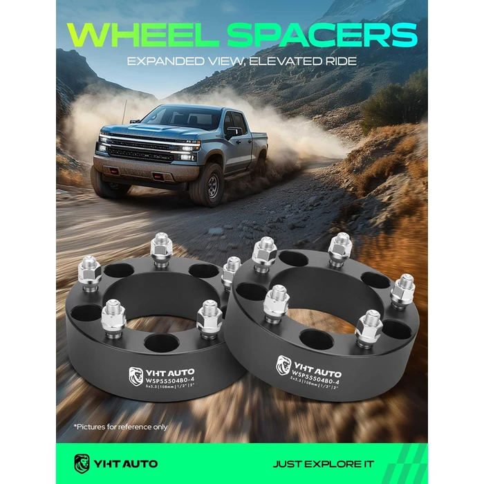 YHTAUTO 5x5.5 Wheel Spacers 2 Inch Compatible with Dodge, Ford, Jeep Models, Ram 1500, Bronco, F-150, CJ3 CJ5 CJ5A CJ6, Tire Spacers w/ 1/2"-20 & 12.9 Grade Studs, 108 mm Center Bore 5 Lug 4PCS Black by YHTAUTO - Image 2