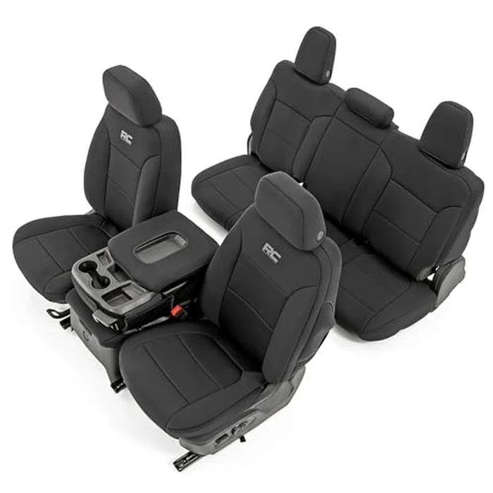 Rough Country Neoprene Seat Covers for Chevy Silverado & GMC Sierra 1500 (2019-2025) w/No Rear Seat Storage or Cup Holder - Waterproof & UV Resistant, Foam Padded, Front & Rear Seat Cover Set by Rough Country - Used - Acceptable condition - CA$157.09