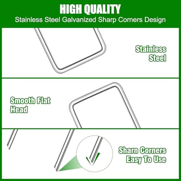 Landscape Fabric Staples with Rubber Hammer,6Inch 50pcs Galvanized Garden Pegs+ 50pcs Gaskets + Pick Hook + Gloves,Anti-Rust,U-Shaped Lawn Spikes,Yard Turf Pins for Weed Barrier,Ground Grass Cover by Boochcom - Image 4