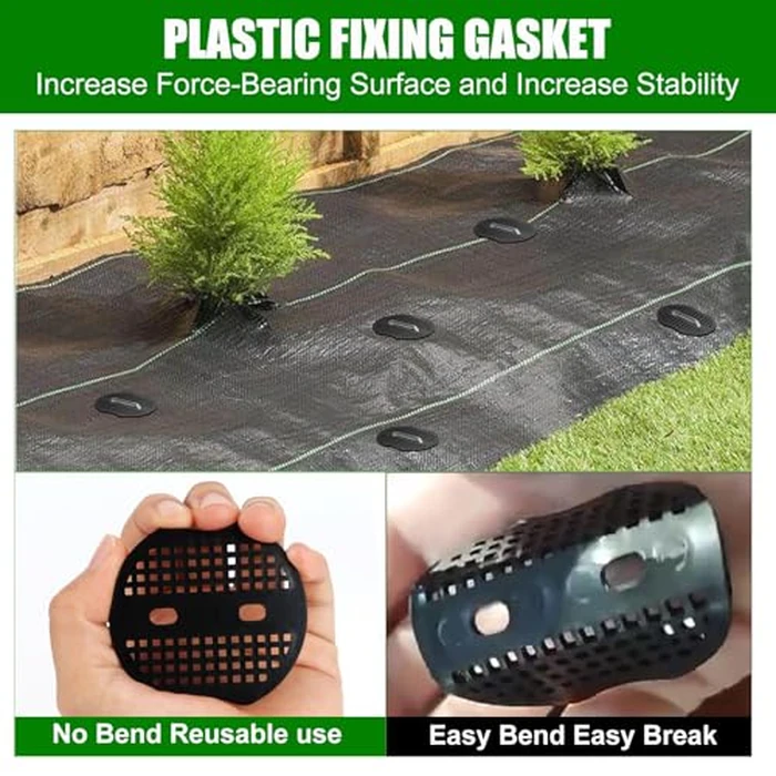 Landscape Fabric Staples with Rubber Hammer,6Inch 50pcs Galvanized Garden Pegs+ 50pcs Gaskets + Pick Hook + Gloves,Anti-Rust,U-Shaped Lawn Spikes,Yard Turf Pins for Weed Barrier,Ground Grass Cover by Boochcom - Image 6