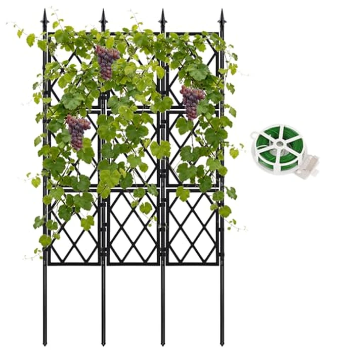 5.25FT Garden Trellis Support Fence,Metal Wall Lattice Climbing Frame for Climbing Plants Outdoor, Black Iron Pipe Fence for Potted Plants Indoor for Ivy Vines Vegetable Flower, Patio, Lawn, Yard by Nisoger - Used - Like New condition - US$37.04