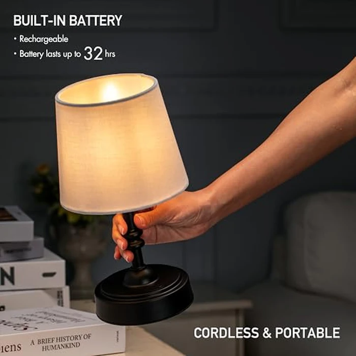 O’Bright Seraph mini - Cordless LED Table Lamp with Dimmer, Built-in Rechargeable Battery, 3-Level Brightness, Patio Table Lamp, Bedside Night Lamp, Ambient Light for Restaurant, Black by O'Bright - Image 2
