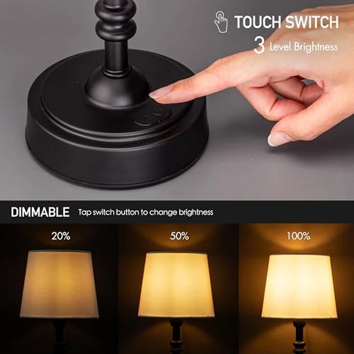 O’Bright Seraph mini - Cordless LED Table Lamp with Dimmer, Built-in Rechargeable Battery, 3-Level Brightness, Patio Table Lamp, Bedside Night Lamp, Ambient Light for Restaurant, Black by O'Bright - Image 4